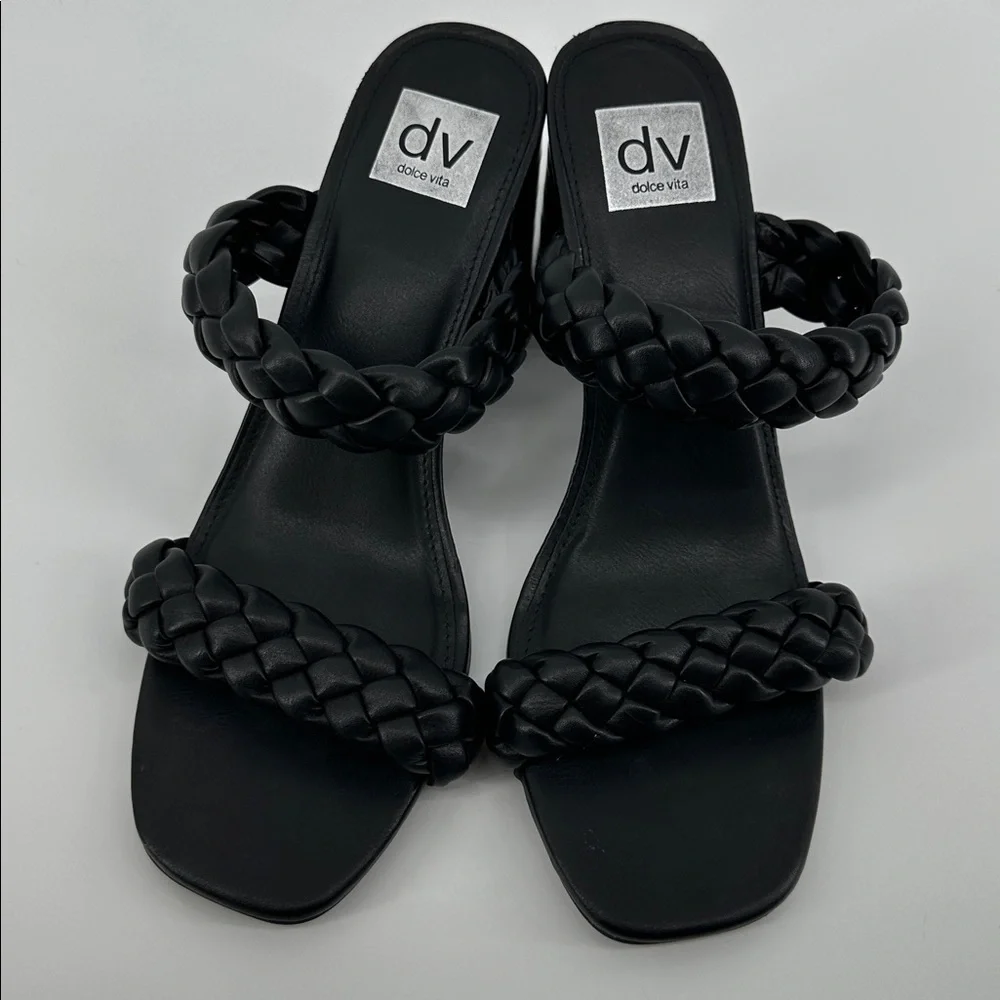 Dolce Vita Black Braided Block Heel Sandals‎ Sz 8/8.5